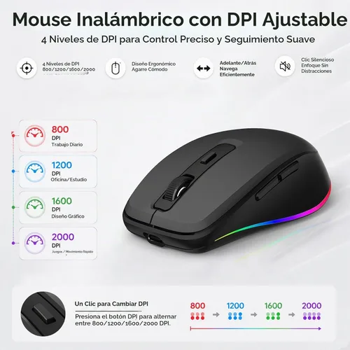 Vista 4 de Teclado inalámbrico silencioso y mouse retroiluminado, combo de teclado plano silencioso recargable, mouse Jiggle, mouse delgado inalámbrico de 2.4