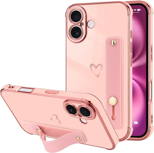 Vista 59 de LLZ.COQUE Funda compatible con iPhone 12 para mujeres y niñas, parachoques chapado de lujo con bonito diseño de corazón de amor, soporte de correa