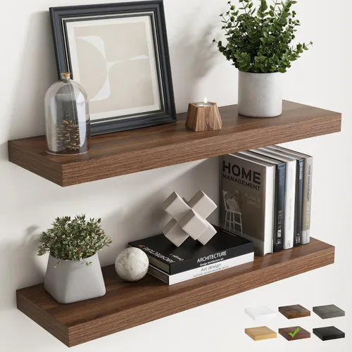 Vista 10 de 16 Inch Floating Shelves for Wall 2 Pack, 8"D Wood Grain Bathroom Shelves Acabado negro