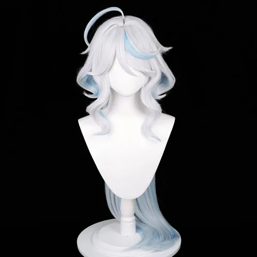 Vista 8 de Peluca de disfraz para Fontaine Furina Focalors Cosplay Pelucas Mujeres Anime Fiesta Cabello con Flequillo Azul Reflejos