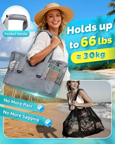 Vista 3 de Bolsa de playa de 50L con parte inferior impermeable y malla recubierta para playa, barco, piscina y deportes
