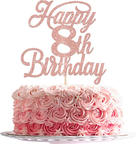 Vista 31 de Rsstarxi 1 paquete de decoración para tarta de cumpleaños 8 con purpurina negra de 8 años y fabulosos saludos a 8 años de edad, para celebrar el 8º