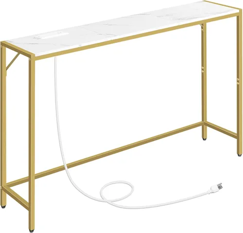 Vista 13 de MAHANCRIS Mesa consola, mesa de sofá estrecha, mesa de entrada de 43.3 pulgadas con estación de energía, mesa detrás del sofá, estilo simple