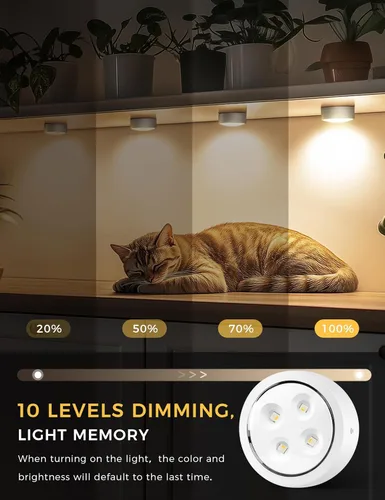 Vista 6 de Luces de empuje con control remoto, 6 piezas de luces LED de disco de hockey alimentadas por batería, iluminación inalámbrica debajo del gabinete
