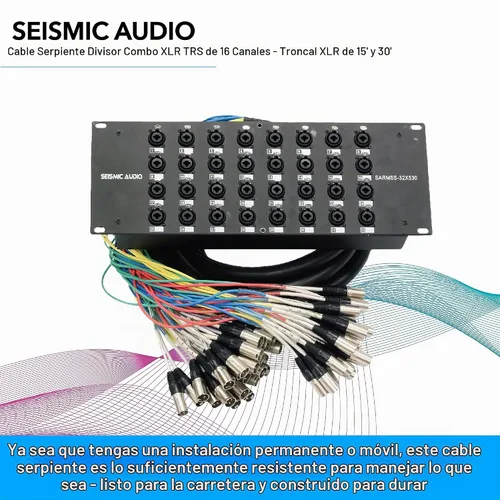Vista 3 de Seismic Audio SARMSS-32x530 - Cable de serpiente, divisor combinado XLR TRS de 32 canales para montaje en bastidor, troncos XLR de 5 y 30 pies