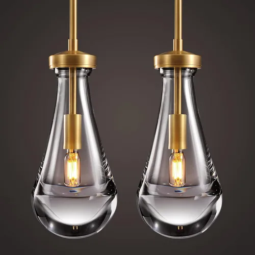 Vista 20 de Luces Colgantes Modernas de Gota de Lluvia, Luces Colgantes para Isla de Cocina, Lámpara de Comedor con Barra de Latón, Candelabro de Gota de Lluvia