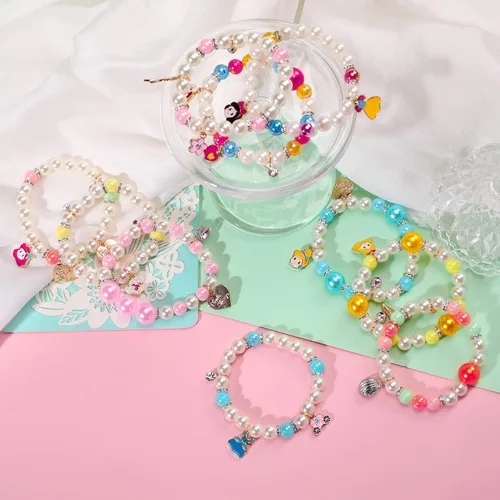 Vista 5 de PinkSheep Bracelets for Kids Girls Pearl Bead Bracelets Teen Jewelry Set Party Favor Costume Princess Pretend Play,Beaded Stretch Charm Bracelet Set