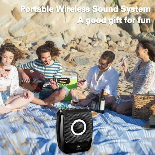 Vista 4 de Amplificador de voz con micrófonos profesionales duales, micrófono portátil inalámbrico de 25 W y sistema de altavoces, altavoz Bluetooth