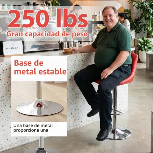 Vista 5 de FDW Juego de 2 taburetes de bar, taburetes giratorios, sillas de bar ajustables en altura con respaldo de piel sintética, taburete de bar giratorio