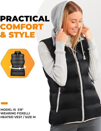 Vista 4 de Foxelli Chaleco térmico para mujer con batería incluida chaleco ligero recargable por USB para mujer