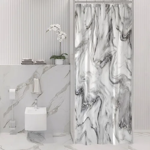 Vista 15 de Gibelle Cortina de ducha pequeña de 36 x 72 pulgadas, diseño de mármol medio abstracto estrecho para baño, juego de cortina de ducha moderna de tela