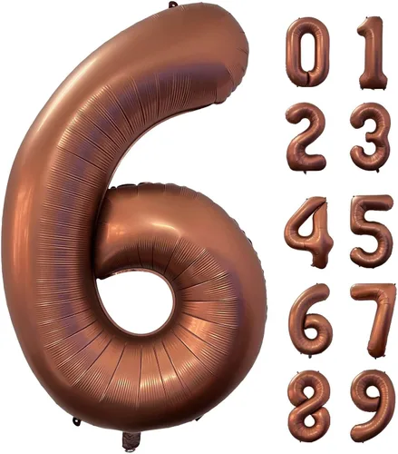 Vista 17 de Globo marrón café número 0 de 40 pulgadas, tamaño grande, papel de aluminio de Mylar retro, globos de helio marrón para fiesta de cumpleaños Café