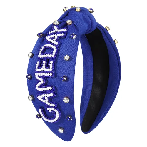 Vista 11 de YAHPERN Diadema anudada de perlas de cristal, diadema ancha con nudo superior para mujer, accesorios para el cabello deportivos, béisbol, fútbol