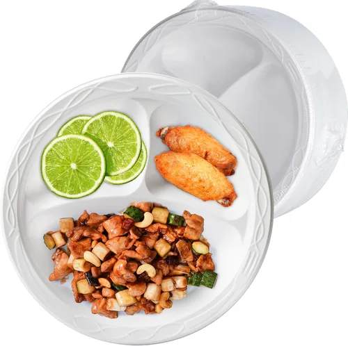 Vista 9 de Paquete de 150 platos desechables negros de 10 pulgadas, envoltura retráctil, listos para usar BPA Free Mineral-PP Microwave Safe Plastic Heavy