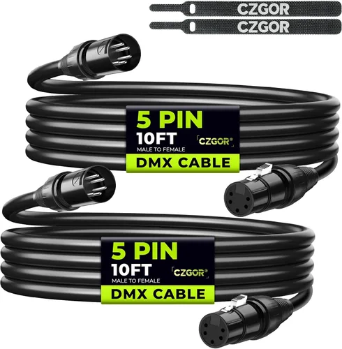 Vista 11 de Cable DMX de 5 pines de 10 pies, cable DMX flexible de 5 pines XLR macho a hembra, cable de iluminación de 5 pines para luces de escenario, señal