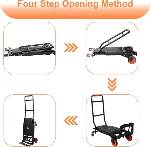 Vista 5 de Carro de mano plegable, camión de plataforma de doble propósito con plegado de un botón, carrito de equipaje portátil de cama plana con cordón