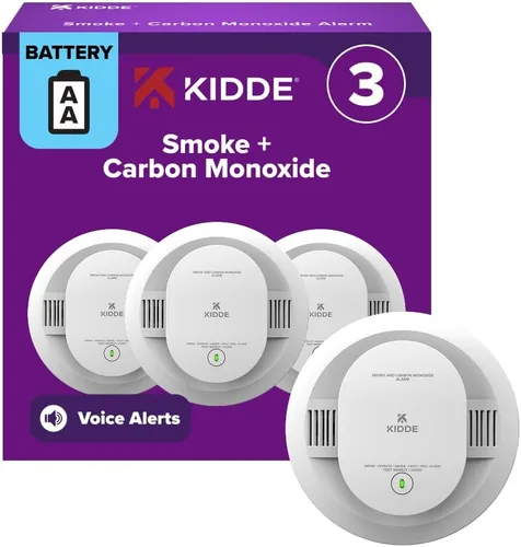 Vista 14 de Kidde - Detector de humo y monóxido de carbono, funciona con pilas AA, alertas de voz, indicadores de luz de advertencia LED, 30CUDR-V