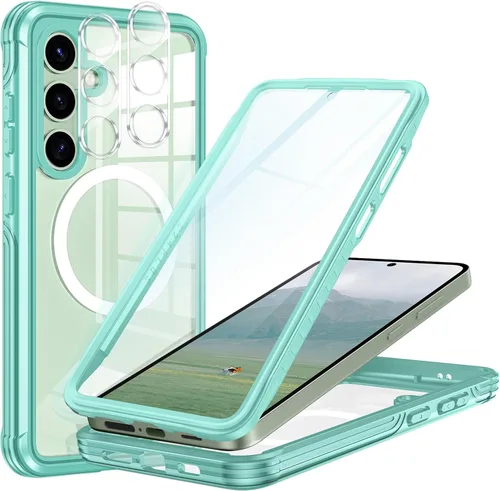 Vista 11 de Hekodonk Funda para Samsung Galaxy S24 Ultra, compatible con MagSafe, protector de pantalla integrado y 2 protectores de lente de cámara, funda Azul