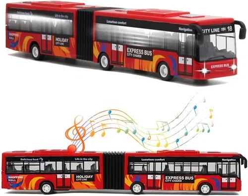 Vista 2 de Crelloci Autobús urbano de juguete para niños, vehículos de aleación fundida, autobús eléctrico articulado Metro con sonidos y luces, modelos