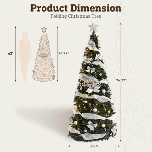 Vista 2 de Árbol de Navidad preiluminado de 6.4 pies con 200 luces LED y 8 modos de Árbol de Navidad artificial con 200 luces LED blancas cálidas, árbol