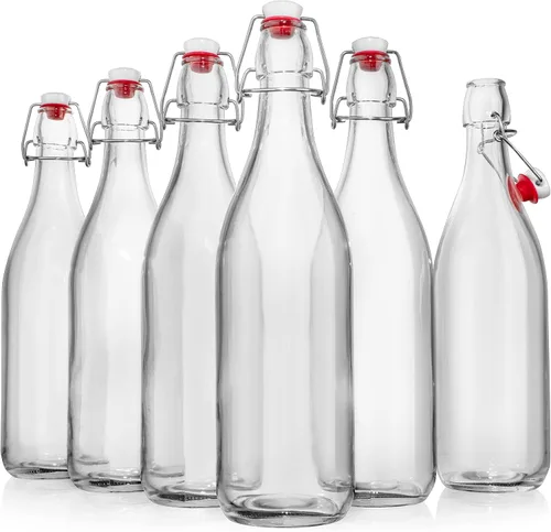 Vista 10 de Botellas de vidrio con tapa abatible [1 litro / 33 onzas líquidas] [Paquete de 4] - Botellas de coquito con tapa abatible para kombucha