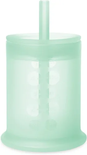 Vista 2 de Olababy Taza de entrenamiento de silicona con tapa de pajilla, paquete menta + limón