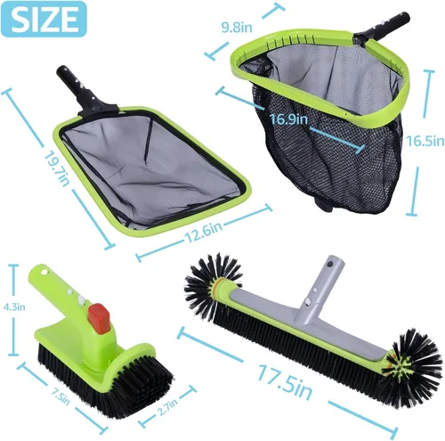 Vista 6 de Sepetrel Kit de Limpieza Deluxe para Piscina Incluyendo Red Profesional para Desnatar Hojas, Red de Malla Fina de Media Profundidad, Cabezal