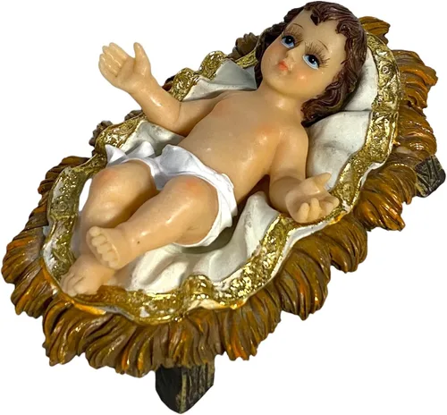 Vista 3 de GCK Bebé Jesús con pestañas en el pesebre Santa Religiosa Figurita Nino Dios Pesebre Navidad Navidad