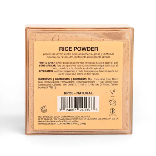 Vista 3 de Palladio, Polvo de arroz suelto que absorbe las hojas de aceite, aspecto y sensación suave, ayuda al maquillaje a durar más tiempo para un aspecto