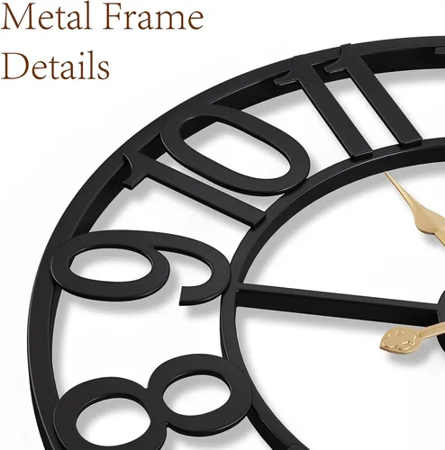 Vista 5 de Reloj de pared grande de 24 pulgadas, relojes de pared metálicos con números arábigos extragrandes para decoración de sala de estar, dormitorio