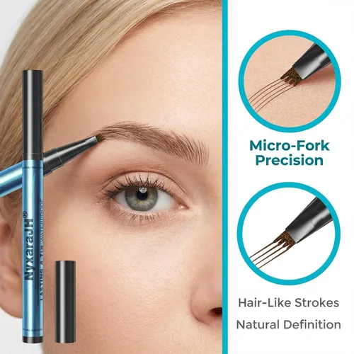 Vista 2 de Lápiz profesional de cejas de 4 puntas, lápiz líquido impermeable para cejas, precisión de punta fina, larga duración, 0.0 fl oz (1 # marrón claro)