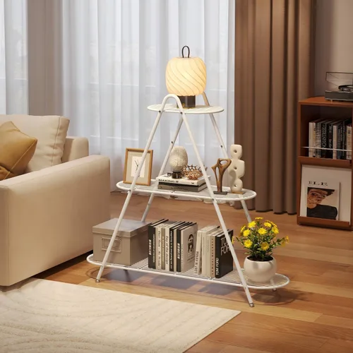 Vista 10 de Soporte de 3 niveles para plantas, estante de metal para plantas, resistente para interiores y exteriores, estante para múltiples macetas