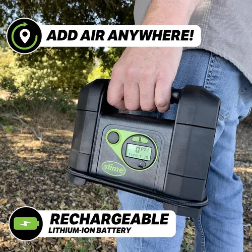 Vista 4 de Slime 40080 Inflador de neumáticos inalámbrico, bomba de compresor de aire portátil resistente con apagado automático, batería de iones de litio