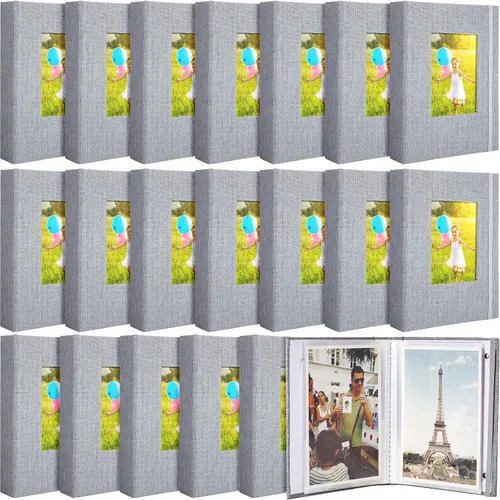 Vista 7 de Yeaqee Paquete de 20 álbumes de fotos de 4 x 6 pulgadas, cubierta de lino, libro de recuerdos con ventana frontal, 26 páginas transparentes con Negro