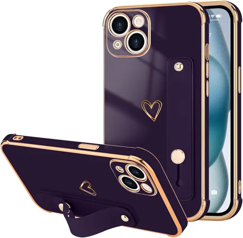 Vista 81 de LLZ.COQUE Funda compatible con iPhone 12 para mujeres y niñas, parachoques chapado de lujo con bonito diseño de corazón de amor, soporte de correa
