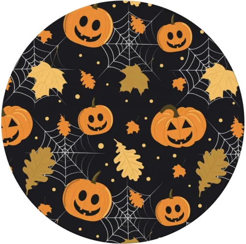 Vista 2 de Famame Mantel redondo ajustable con diseño de hojas de otoño y Halloween, con borde elástico, impermeable, con borde elástico, para interiores
