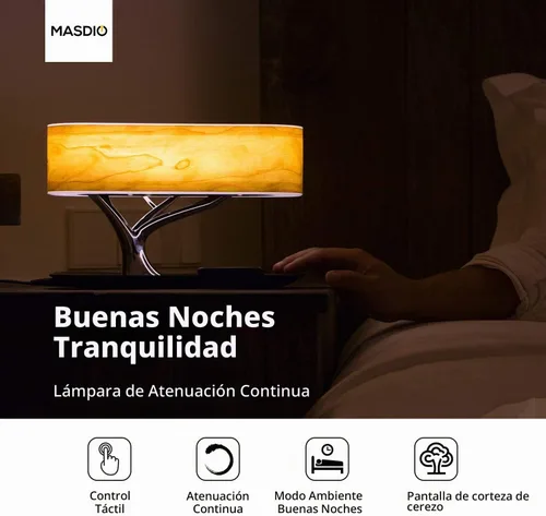 Vista 7 de Lámpara de noche con altavoz Bluetooth y cargador inalámbrico, modo de sueño, regulable sin pasos, 20.00watts