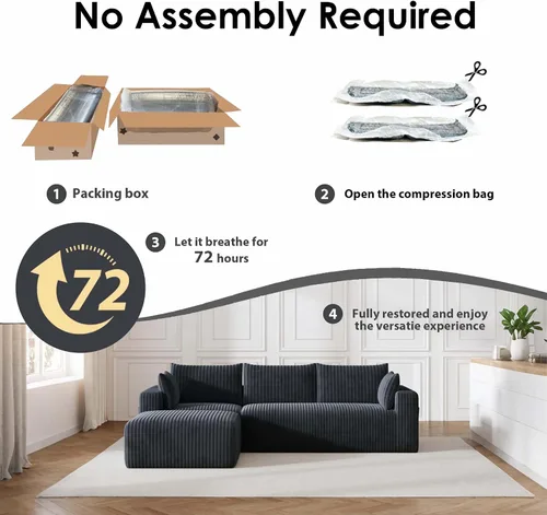 Vista 5 de Sofá modular modular de 108 pulgadas para sala de estar, sofá sin hueso en forma de L con diván de asiento profundo, no requiere montaje, sofá cama