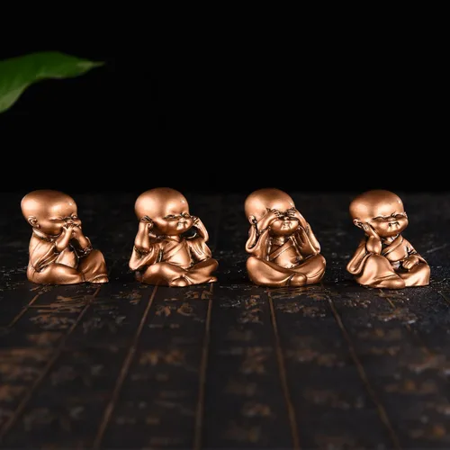 Vista 7 de BRABUD TQGJBS233 - Juego de 4 figuras de monjes de resina Hear No Evil See No Evil Speak No Evil TQGJBS233