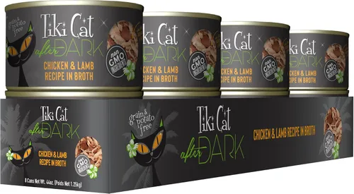Vista 2 de Tiki Cat After Dark - Alimento húmedo para gatos, pollo y cordero, latas de 5.5 onzas (8 unidades)