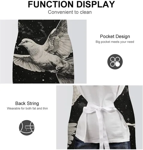 Vista 6 de MUSM Apron for Adults - 27.6 X 31.5 Inch, Heavy-Duty Polyester Aprons with Two Large Pockets, Waterproof Star Bird Print Kitchen Apron for Cooking