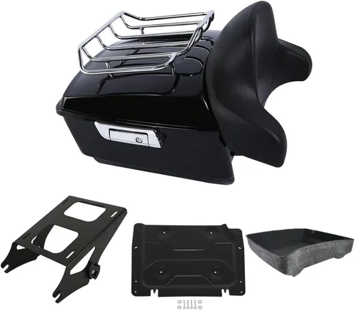 Vista 38 de Respaldo de Maletero de Equipaje King Tour Negro Brillante con Placa de Rack de Montaje Compatible con Harley Modelos Touring 2014-2025 Road Glide