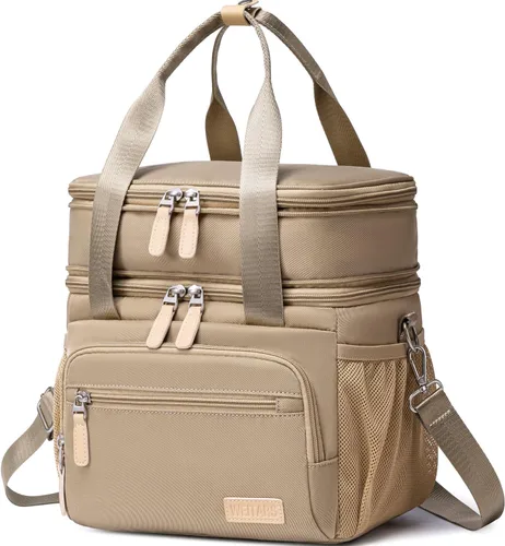 Vista 12 de Weitars Lonchera para mujeres y hombres, lonchera grande con doble compartimento para hombres, lonchera para adultos, para enfermeras, oficina Caqui
