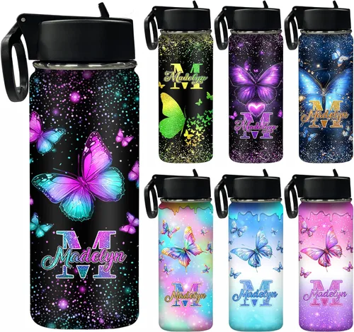 Vista 18 de Botella de agua personalizada, botella de agua deportiva personalizada con nombre, botella de acero inoxidable aislada al vacío con tapa con Color 1