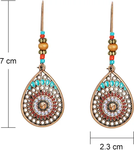 Vista 5 de MIMEIMIAI - 4 pares de aretes colgantes bohemios vintage con diamantes de imitación aretes bohemios para mujeres y niñas estilo A Diamante