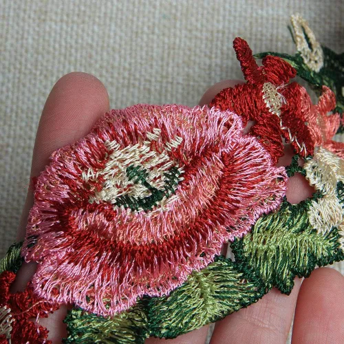Vista 3 de Acxico Cinta de encaje bordada de flores de 1 yarda, apliques de costura para boda, manualidades, bricolaje