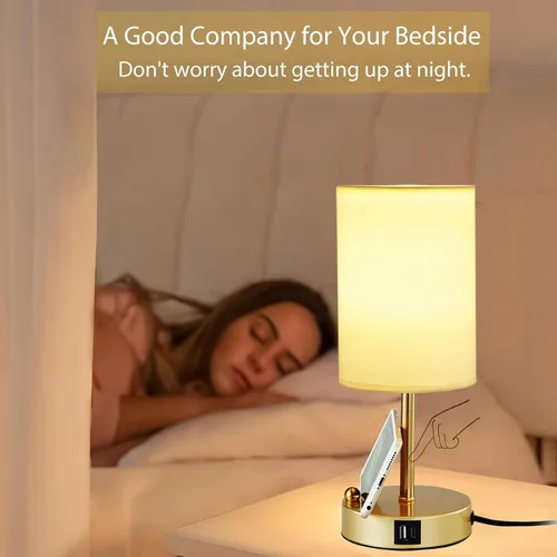 Vista 7 de Lámpara de mesa de control táctil Briever para dormitorio, lámpara de mesita de noche regulable de 3 vías con puertos de carga USB, lámpara