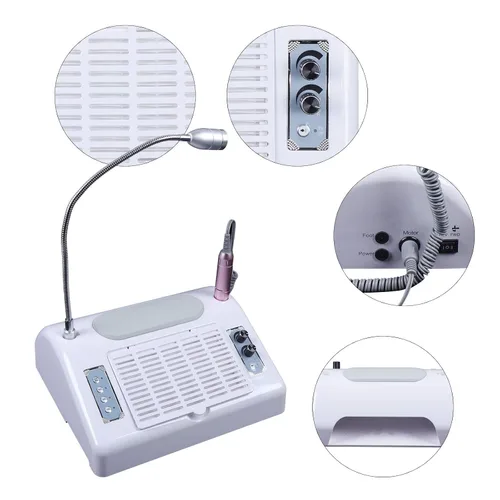 Vista 2 de Colector de polvo de uñas 5 en 1 con taladro, máquina de taladro eléctrico multifuncional con colector de polvo, lámpara de escritorio LED, almohada