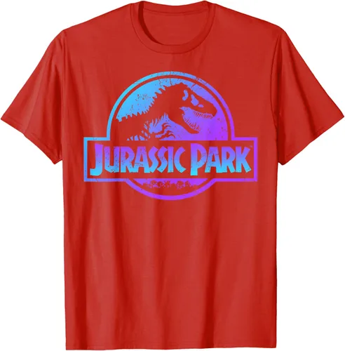 Vista 89 de Jurassic Park Camiseta de manga corta con logotipo Fossil azul y morado Negro