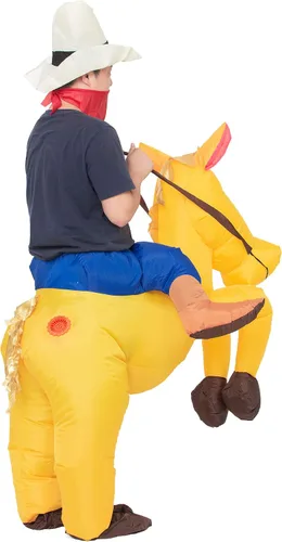 Vista 4 de JYZCOS Disfraz inflable de vaquero para adultos, vestido elegante de jinete de caballo occidental para hombres y mujeres, traje de fiesta